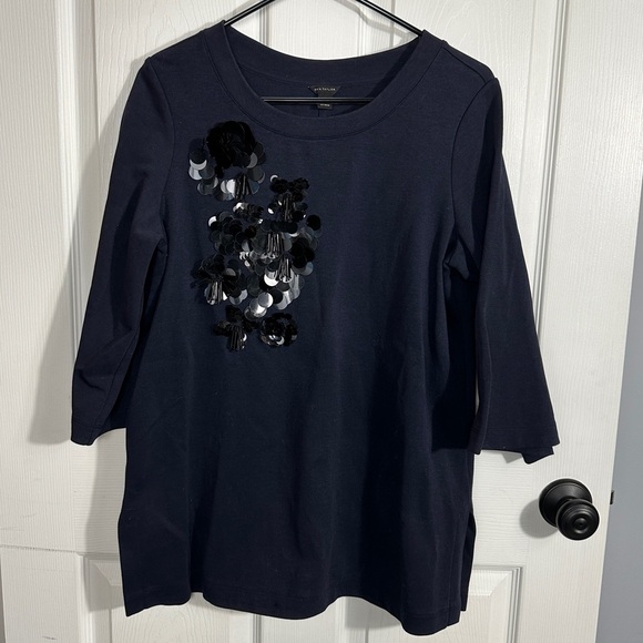 Ann Taylor size M 3/4 sleeve pullover top with paillette and bead details, - Picture 1 of 10